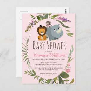 Carte Postale Les filles Jungle Safari Baby shower rose Invitati