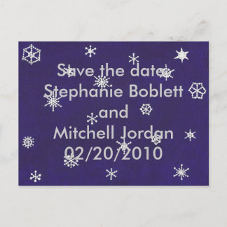 Carte Postale Les flocons de neige en bleu, Sauvez la date, anno