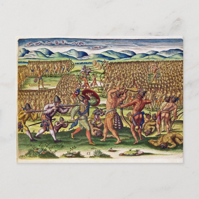 Carte Postale Les Français aident les Indiens dans la bataille (Devant)