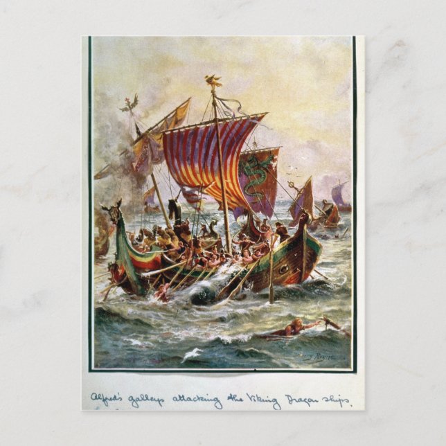 Carte Postale Les galeries d'Alfred attaquant le dragon viking (Devant)