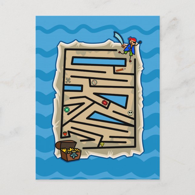 Carte Postale Les garçons Pirate trésor chasse Puzzle jeu (Devant)