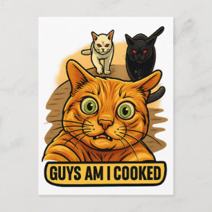 Carte Postale Les gars, je suis cuit ? Mème de chat drôle, réact