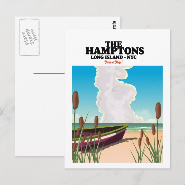 Carte Postale Les Hamptons Long Island NYC, affiche de voyage. (Devant / Derrière)