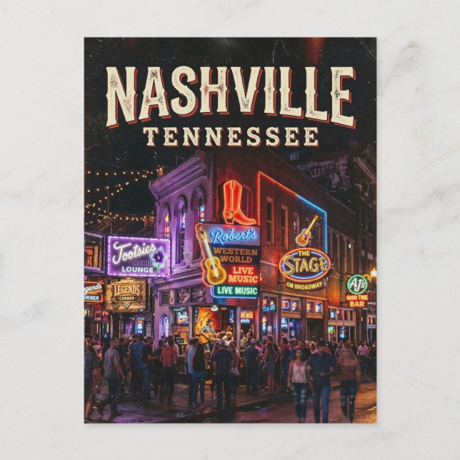 Carte Postale Les Honky-Tonks de Lower Broadway USA (Devant)