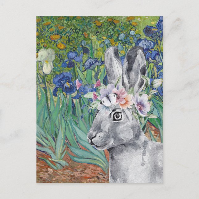 Carte Postale Les Iris de Van Gogh et Lapin Fantaisie (Devant)