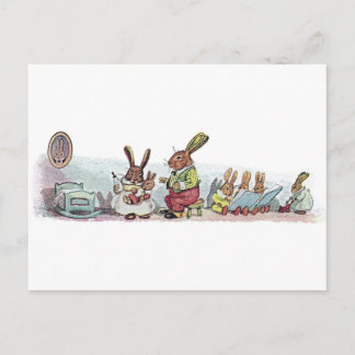 Carte Postale Les lapins s'occupent de lapin