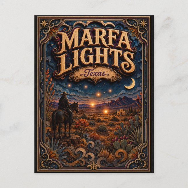 Carte Postale Les légendes de lumières de Marfa Texas Popcut (Devant)