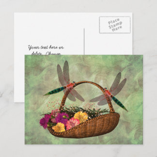 Carte Postale Les libellules Sur Le Panier De Fleurs
