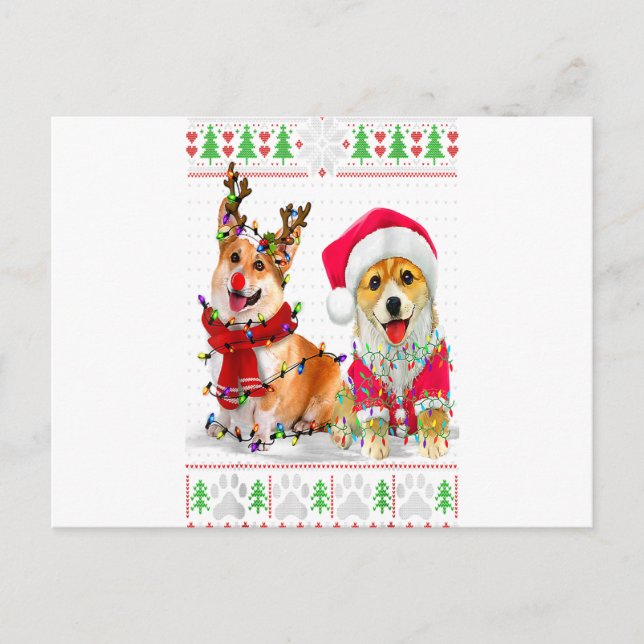 Carte Postale Les lumières des arbres de Noël de Corgi Pajama de (Devant)