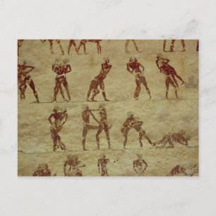 Carte Postale Les lutteurs, détail de la peinture murale du tomb