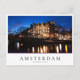 Carte Postale Les maisons du canal d'Amsterdam la nuit