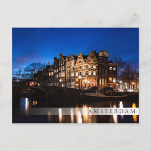 Carte Postale Les maisons du canal d'Amsterdam la nuit