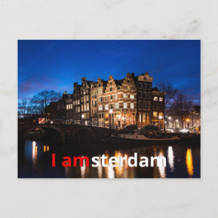 Carte Postale Les maisons du canal d'Amsterdam la nuit