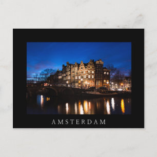 Carte Postale Les maisons du canal d'Amsterdam la nuit