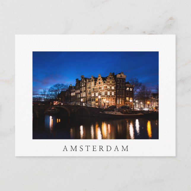 Carte Postale Les maisons du canal d'Amsterdam la nuit (Devant)