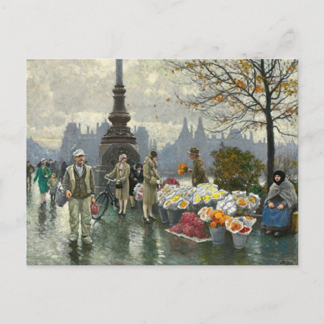 Carte Postale Les marchands de fleurs | Paul Fischer (Devant)