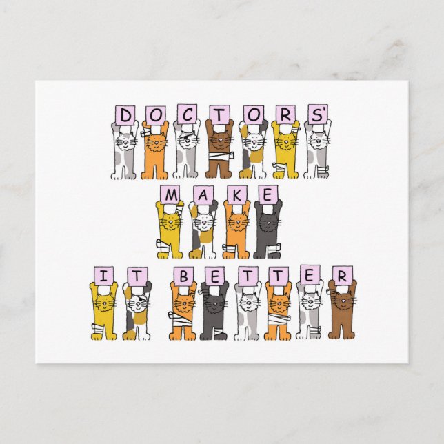 Carte Postale Les médecins améliorent les chats caricaturés (Devant)