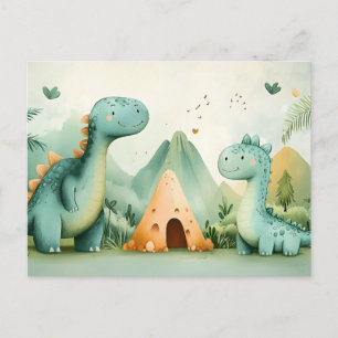 Carte Postale Les mignons amis dinosaures dans un paradis préhis