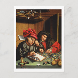 Carte Postale Les Money Lenders (huile sur le panneau de chêne)