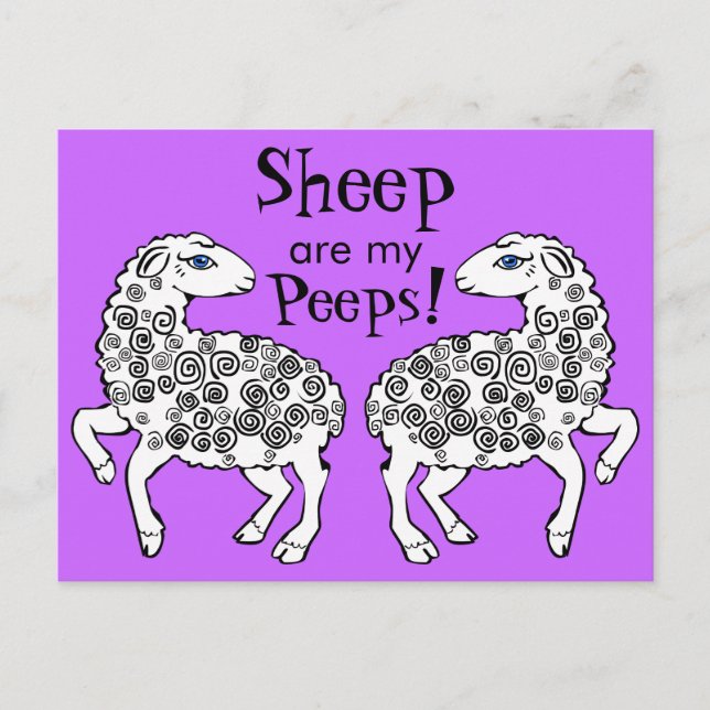 Carte Postale Les moutons sont mes Potes! Art folklorique violet (Devant)
