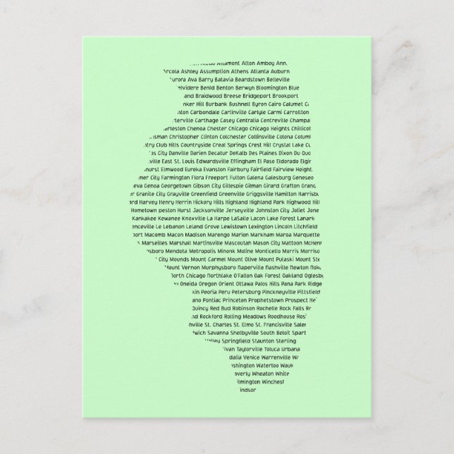 Carte Postale Les noms des villes de l'Illinois sur la forme de  (Devant)