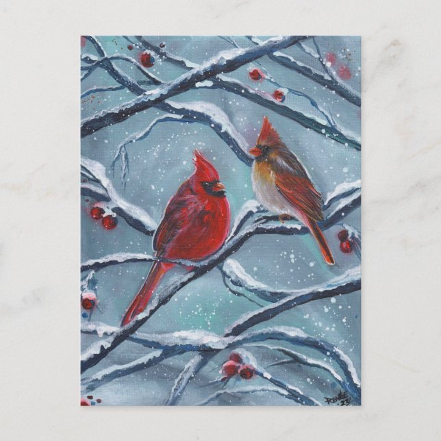 Carte Postale Les oiseaux cardinaux hiver par Renee Lavoie (Devant)