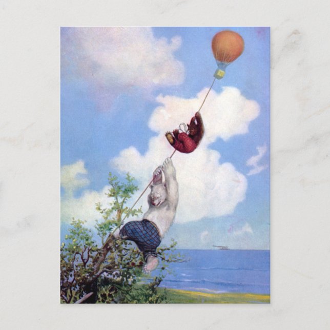 Carte Postale Les ours de Roosevelt descendent d'un ballon à air (Devant)