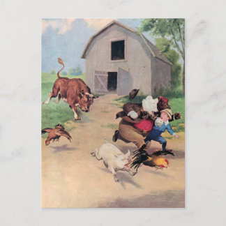 Carte Postale Les ours Roosevelt courent d'un taureau vers le ba