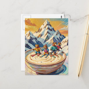 Carte Postale les ours skient jusqu'à un bol de porridge