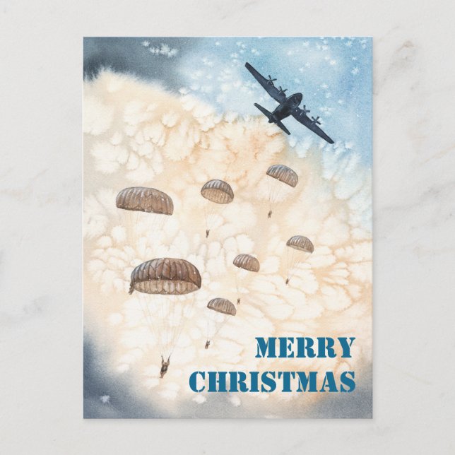 Carte Postale Les parachutistes aéroportés sautent Noël (Devant)