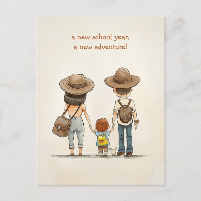 Carte Postale Les parents et l'enfant de l'école (Devant)