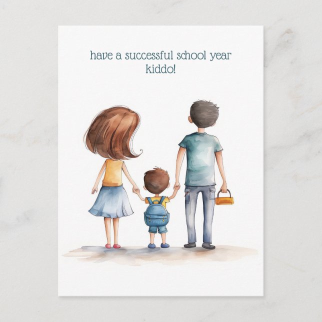 Carte Postale Les parents et l'enfant de l'école (Devant)