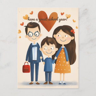 Carte Postale Les parents et l'enfant de l'école
