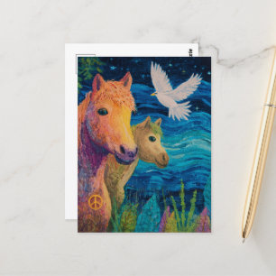 Carte Postale Les Ponies de la Paix et l'Oiseau