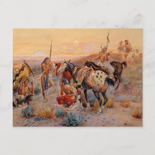 Carte Postale Les premières traces de Wagon de Charles M. Russel (Devant)