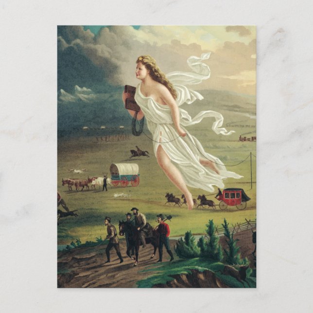 Carte Postale Les progrès américains par John Gast (Devant)