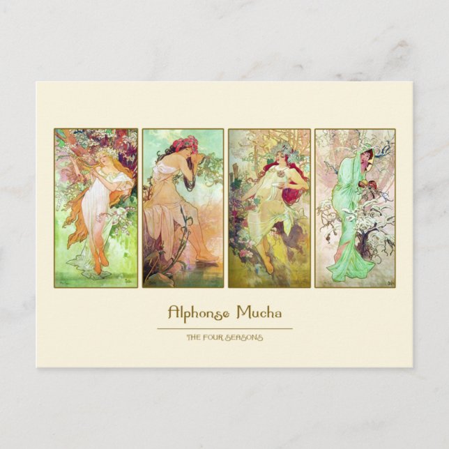 Carte Postale Les quatre saisons, Alphonse Mucha (Devant)