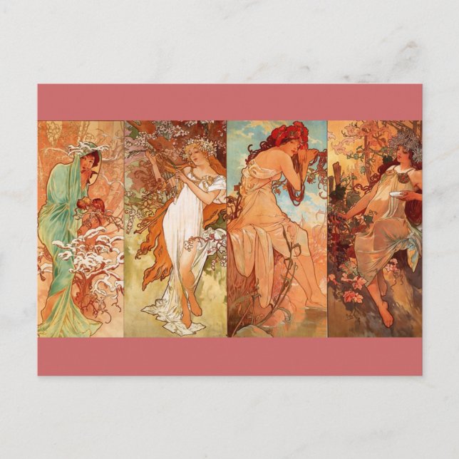 Carte Postale Les Quatre Saisons - Art nouveau (Devant)