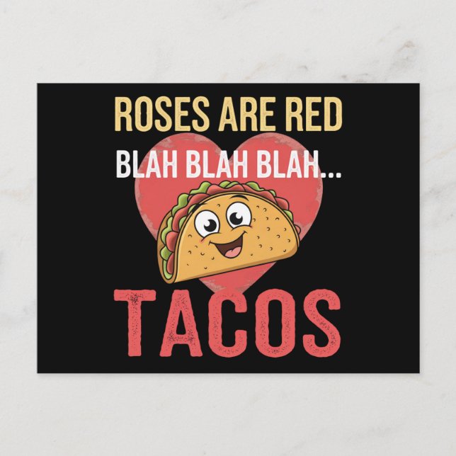 Carte Postale Les roses sont Red Blah Tacos Valentines Jour de l (Devant)