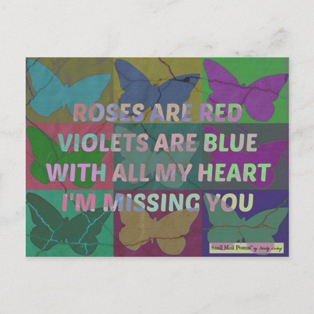 Carte Postale Les roses sont Red Missing You Poem avec des papil (Devant)