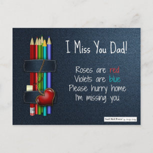 Carte Postale Les roses sont Red Poems : Tu me manques papa