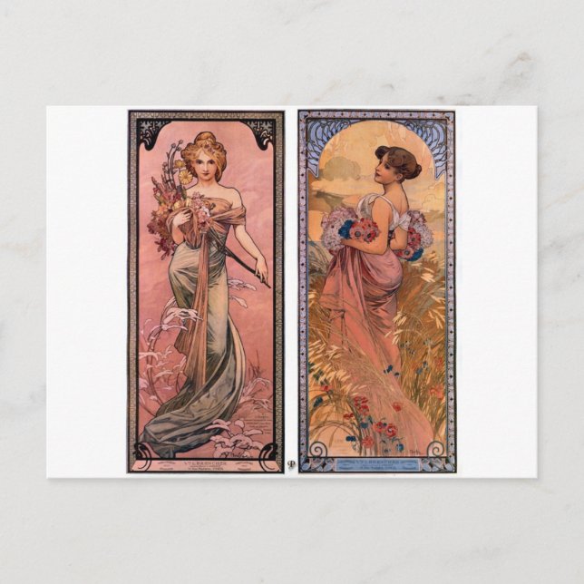 Carte Postale Les saisons (ressort, été) par Alphonse Mucha (Devant)