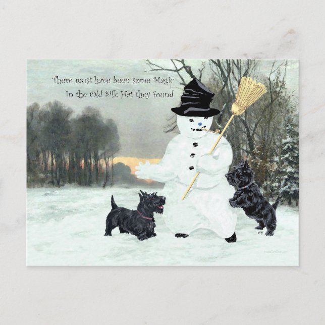 Carte Postale Les Scottish Terriers construisent un bonhomme de  (Devant)