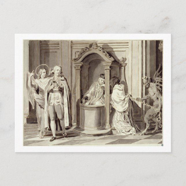 Carte Postale Les Sept Sacrements : Confession, 1779 (stylo, bru (Devant)
