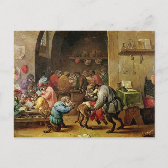 Carte Postale Les singes à l'école (Devant)
