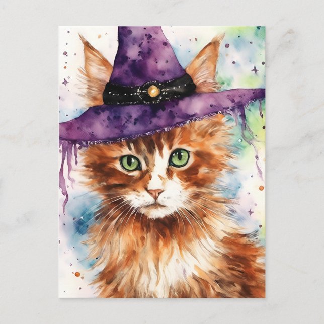 Carte Postale Les sorcières Chat d'aquarelle familier (Devant)