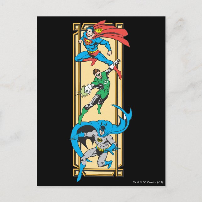 Carte Postale Les superhéros en action (Devant)