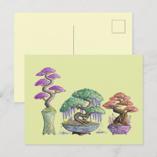 Carte Postale Les trois vases bonzaïs couleurs.