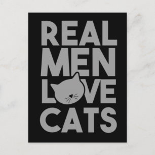Carte Postale Les vrais hommes aiment les chats