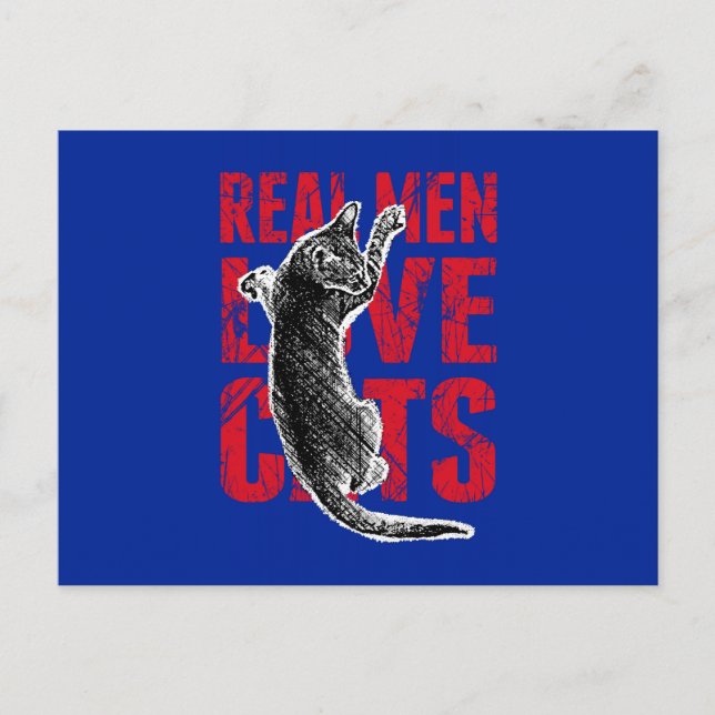 Carte Postale Les vrais hommes aiment les chats (Devant)
